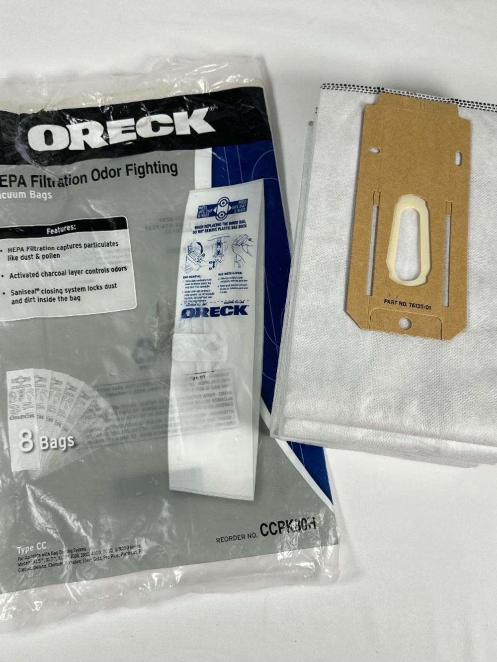 Oreck HEPA Filtration Odor Fighting Type CC Vacuum Bags CCPK80H Open Pkg 7 Bags